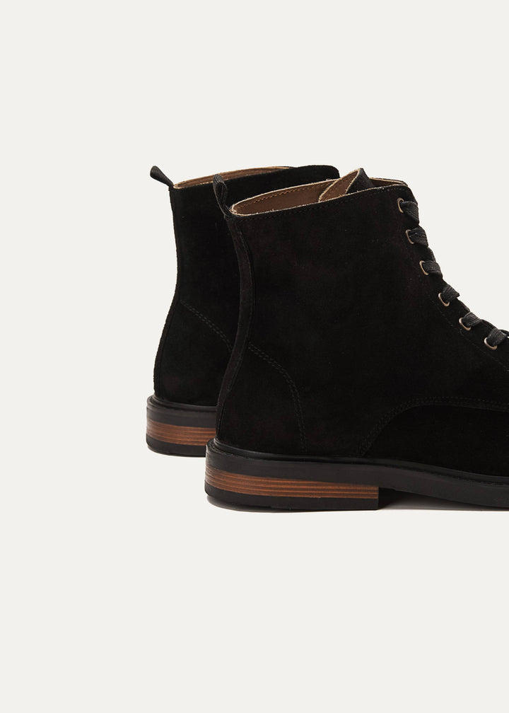 Suede Lace Up Genuine Leather Half Boots | Black