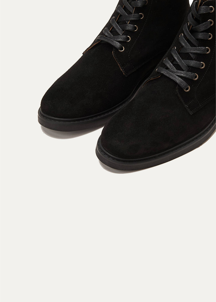 Suede Lace Up Genuine Leather Half Boots | Black