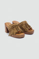 Suede Fringe Platform Sandals - Café