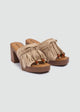Suede Fringe Platform Sandals - Beige
