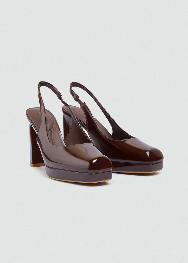 Patent Kitten Slingback Pumps - Brown