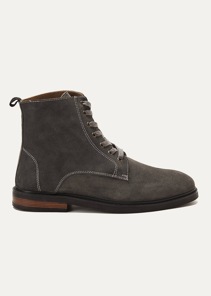 Suede Lace Up Genuine Leather Half Boots | Gray