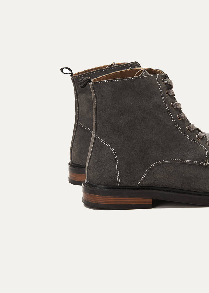 Suede Lace Up Genuine Leather Half Boots | Gray