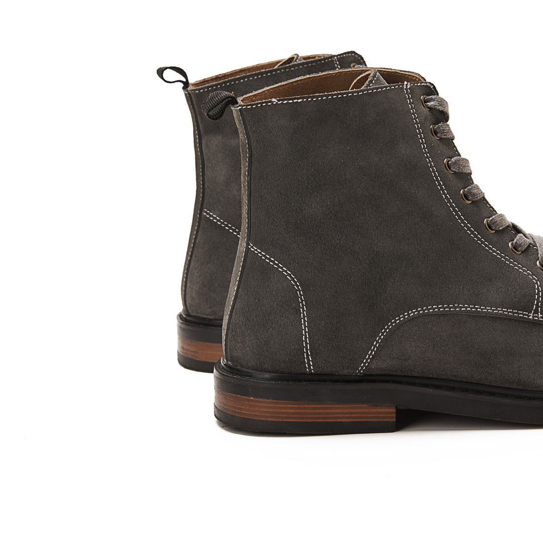 Suede Lace Up Genuine Leather Half Boots - Gray