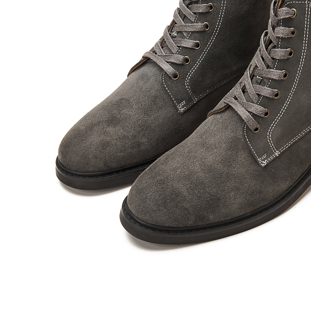 Suede Lace Up Genuine Leather Half Boots - Gray