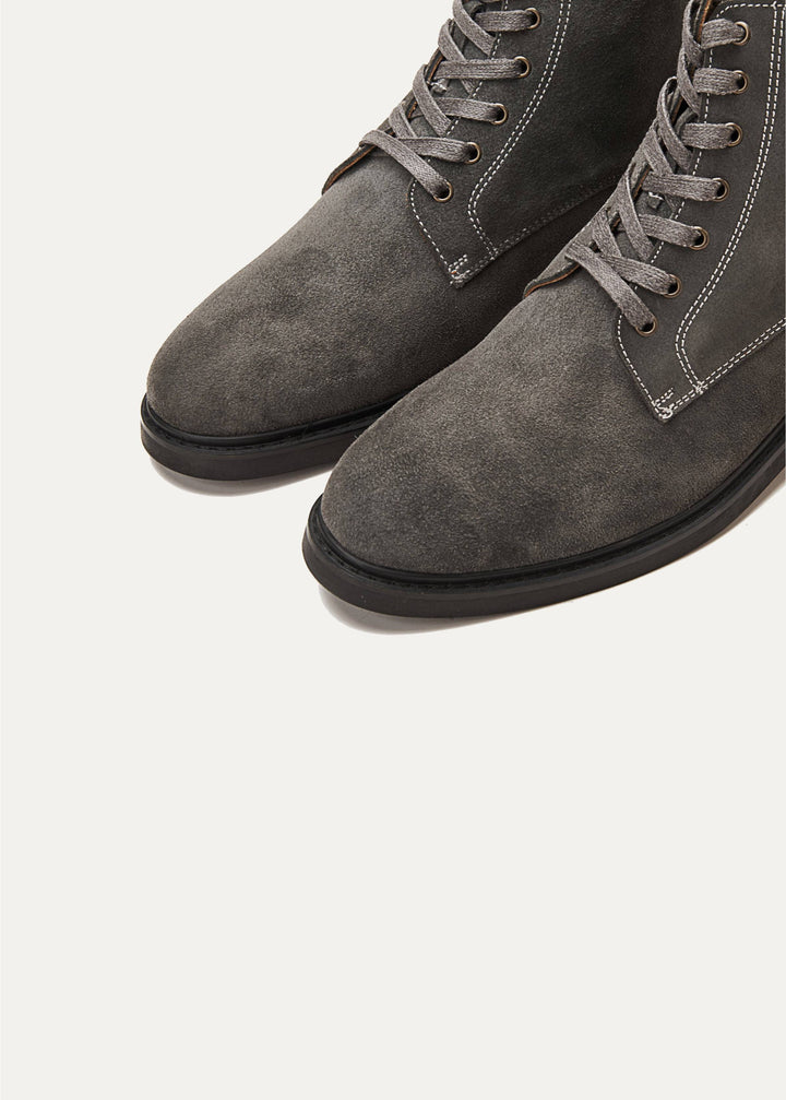 Suede Lace Up Genuine Leather Half Boots - Gray