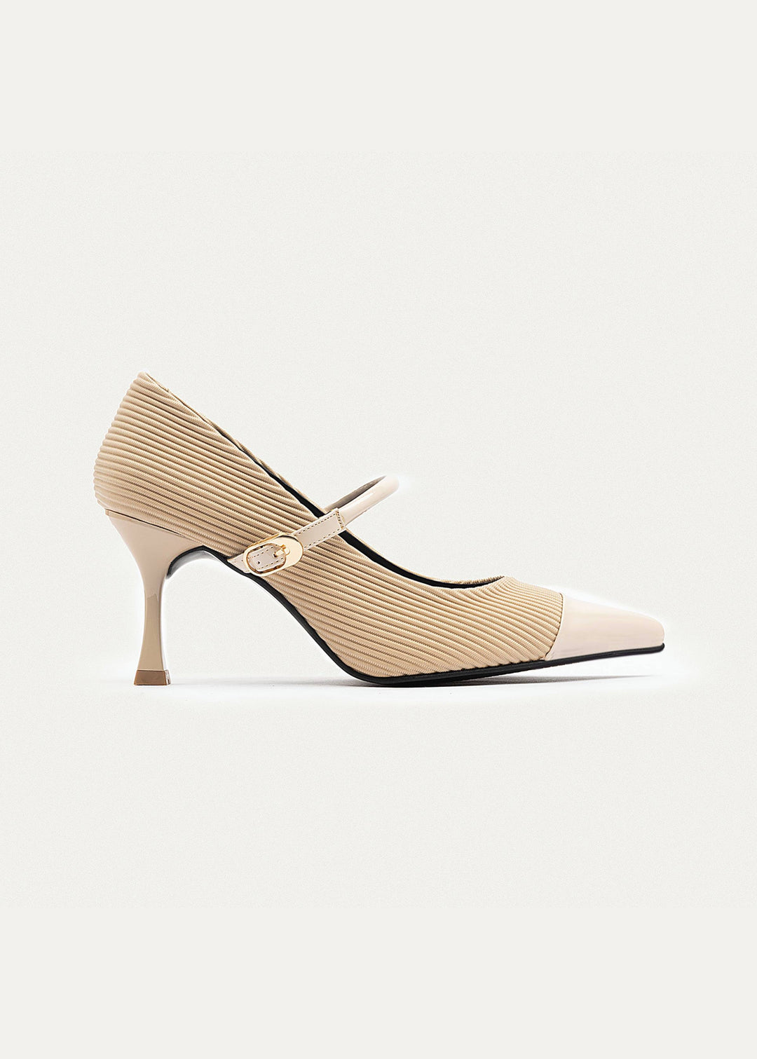 Ribbed Mary Jane Heels | Beige