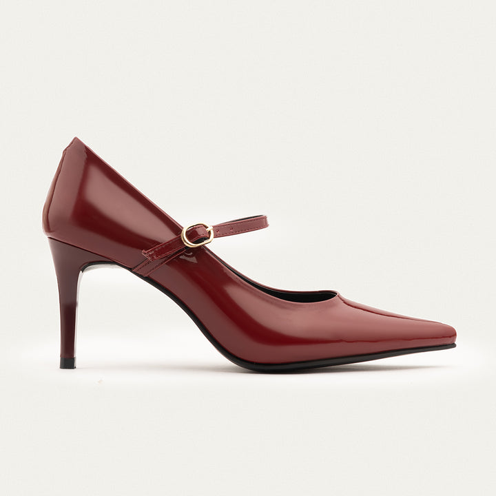 Ivory Elegance Mary Jane Heels | Burgundy