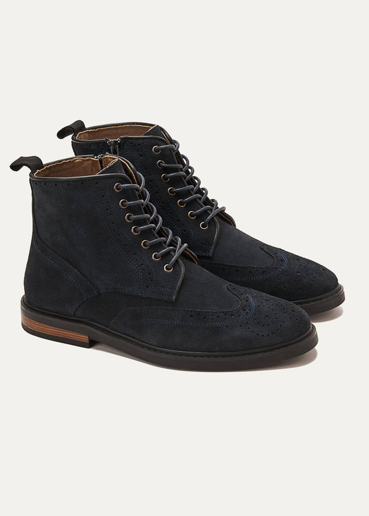 Suede Brogue Genuine Leather Half Boots | Dark Blue