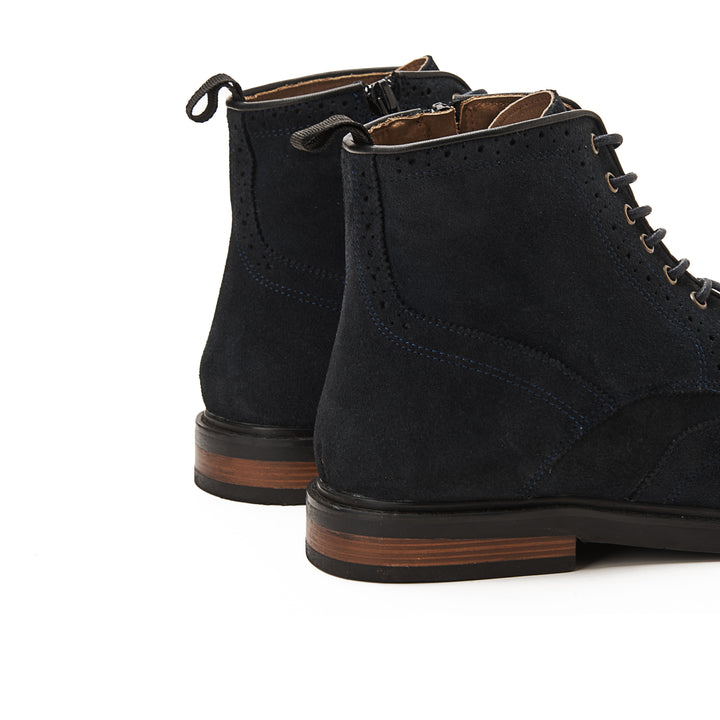 Suede Brogue Genuine Leather Half Boots - Dark Blue