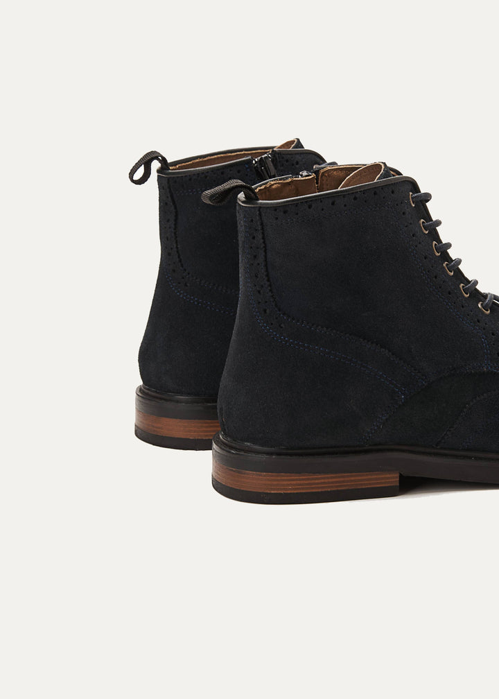 Suede Brogue Genuine Leather Half Boots | Dark Blue