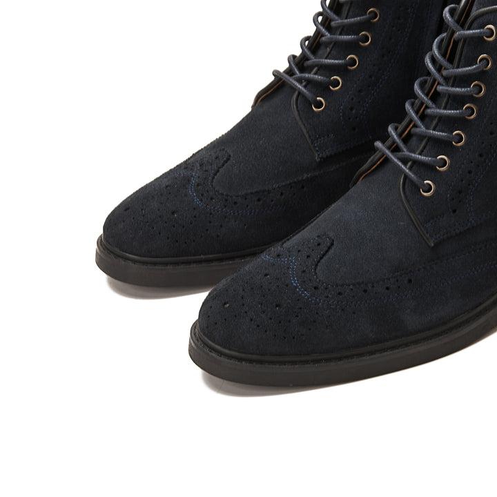 Suede Brogue Genuine Leather Half Boots - Dark Blue