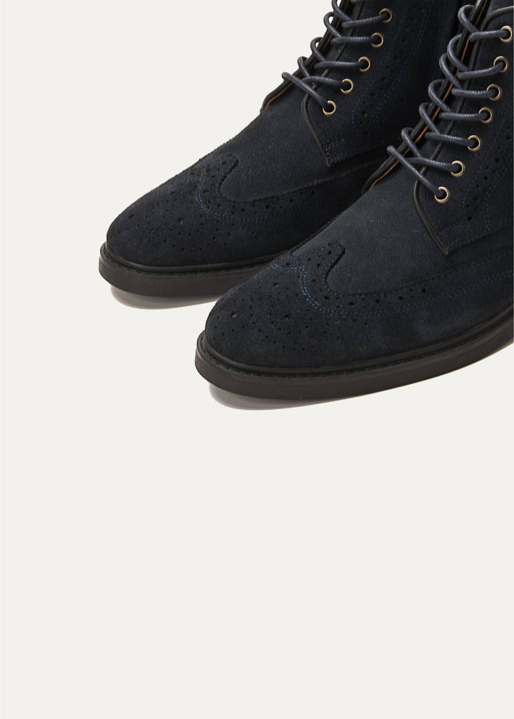 Suede Brogue Genuine Leather Half Boots - Dark Blue