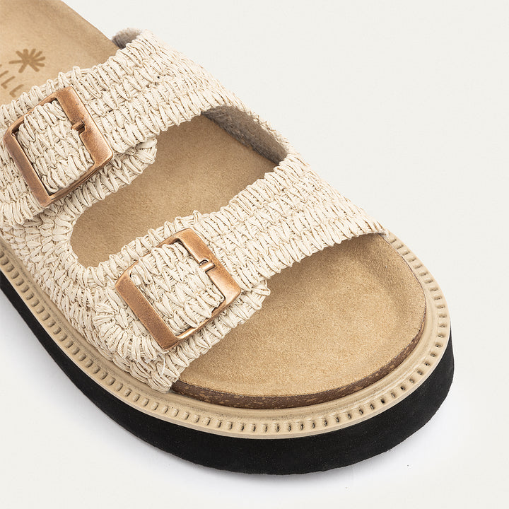 Boho Chic Woven Platform Slides | Beige