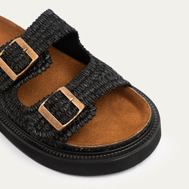 Achilles | Boho Chic Woven Platform Slides - Black