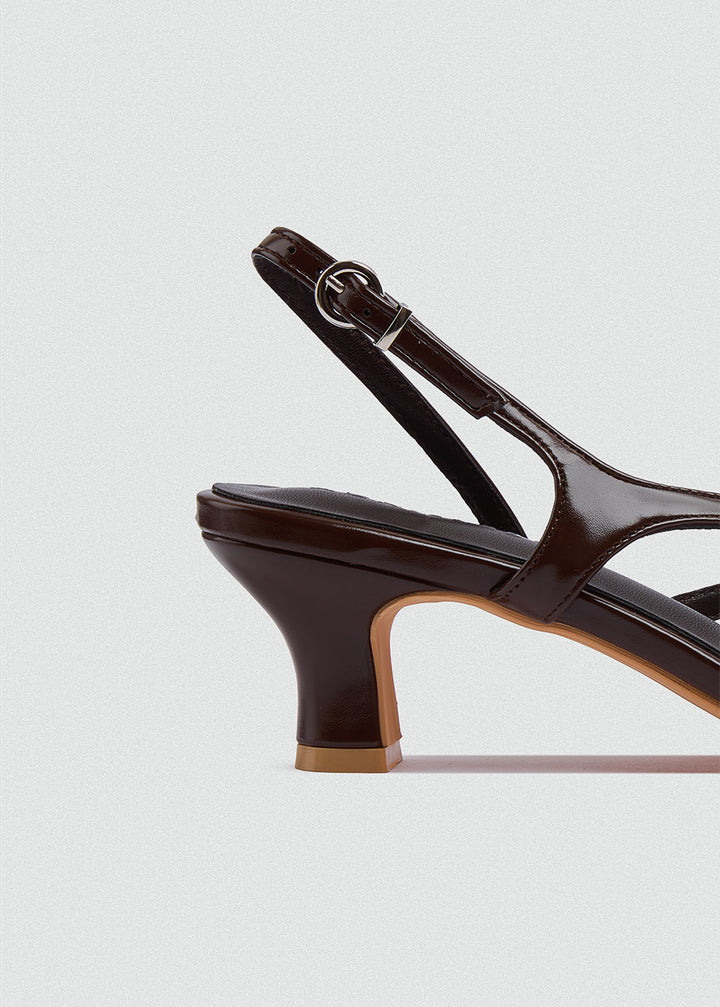 Strappy Thong Heel Sandals - Brown