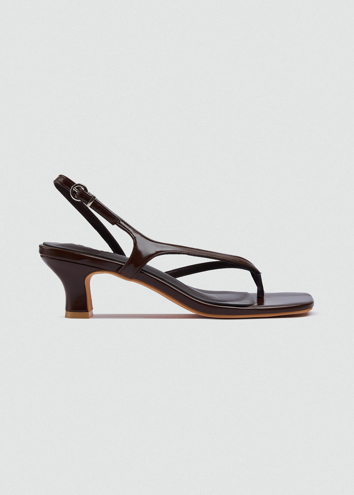 Strappy Thong Heel Sandals - Brown