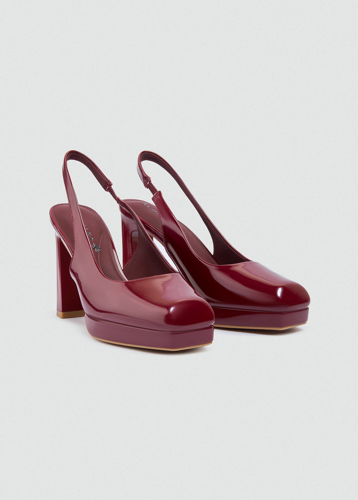 Patent Kitten Slingback Pumps - Maroon