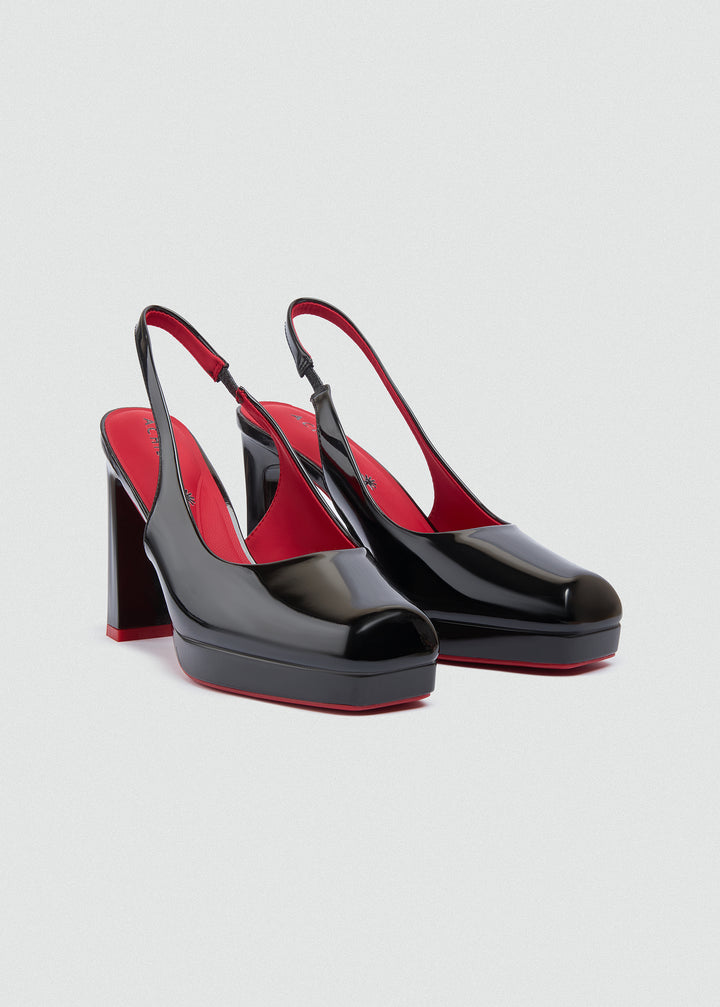 Patent Kitten Slingback Pumps - Black