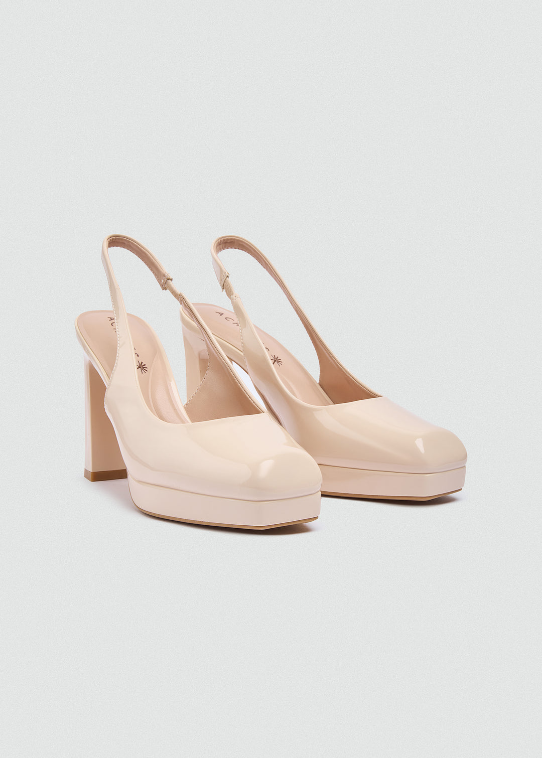 Patent Kitten Slingback Pumps - Beige