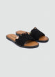 Suede Slides Fringe Stones - Black