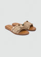 Suede Slides Fringe Stones - Beige