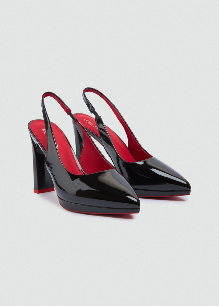 Pointy Slingback Block Heel Pumps - Black