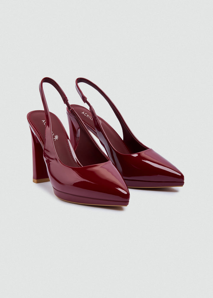 Pointy Slingback Block Heel Pumps - Maroon