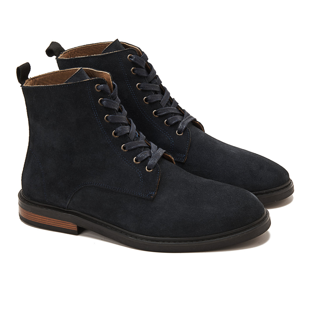 Suede Lace Up Genuine Leather Half Boots - Dark Blue