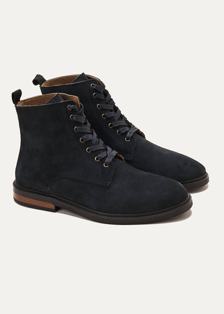 Suede Lace Up Genuine Leather Half Boots | Dark Blue