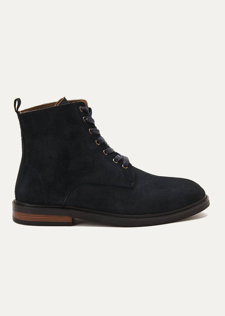 Suede Lace Up Genuine Leather Half Boots | Dark Blue