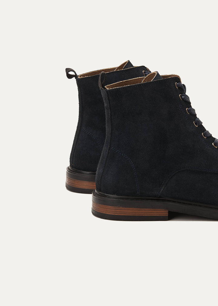 Suede Lace Up Genuine Leather Half Boots - Dark Blue