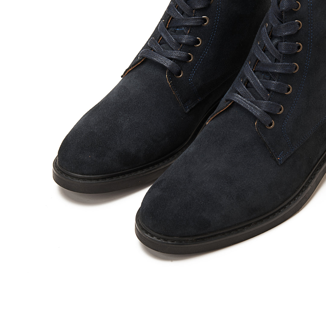 Suede Lace Up Genuine Leather Half Boots - Dark Blue