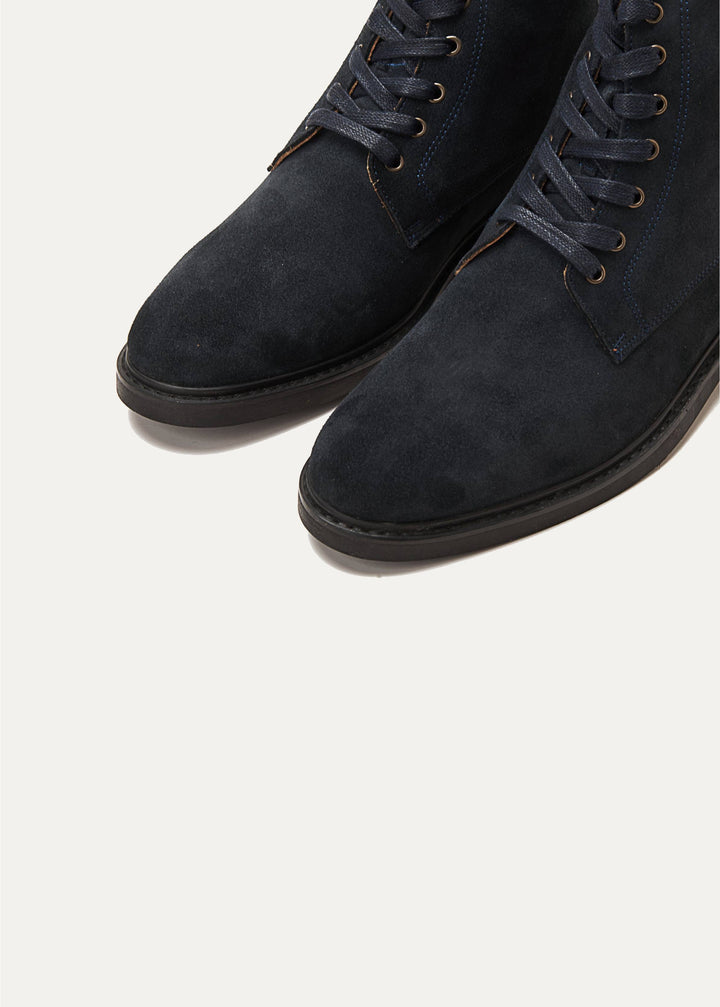 Suede Lace Up Genuine Leather Half Boots | Dark Blue