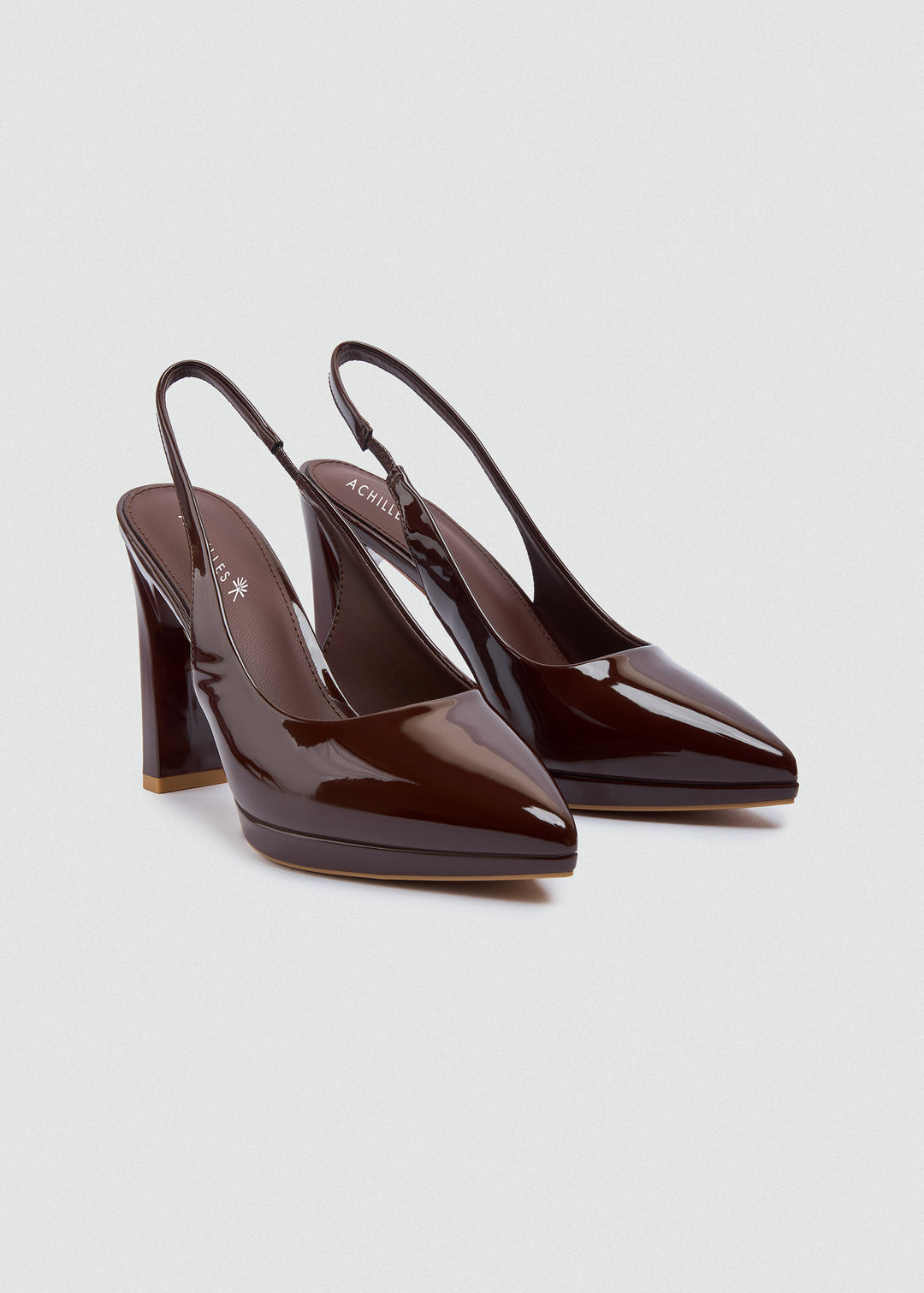 Pointy Slingback Block Heel Pumps - Brown