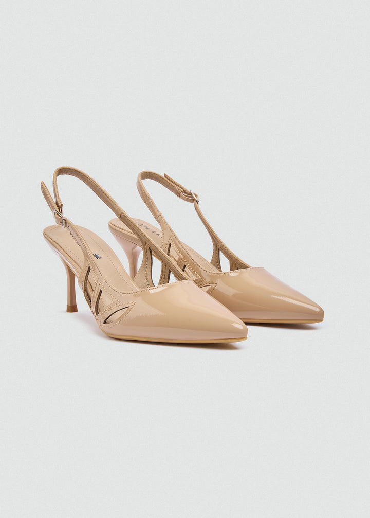 Slingback Platform Pumps - Beige