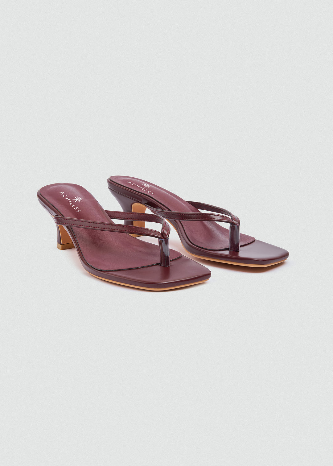 Square Toe Thong Heeled Mules - Maroon