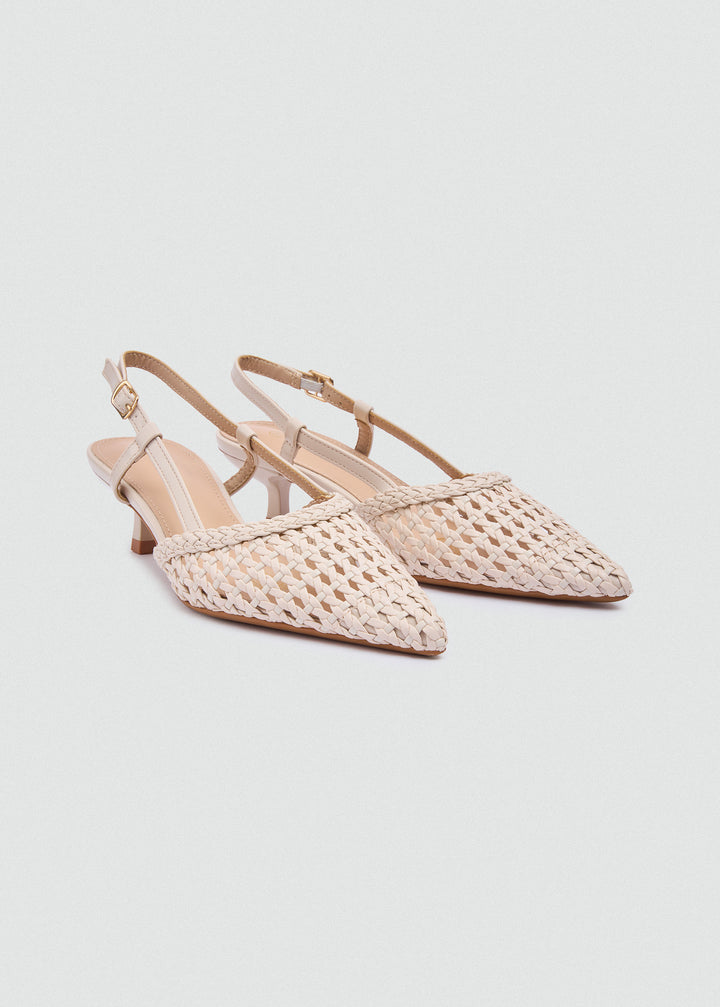 Woven Slingback Kitten Heels - Beige