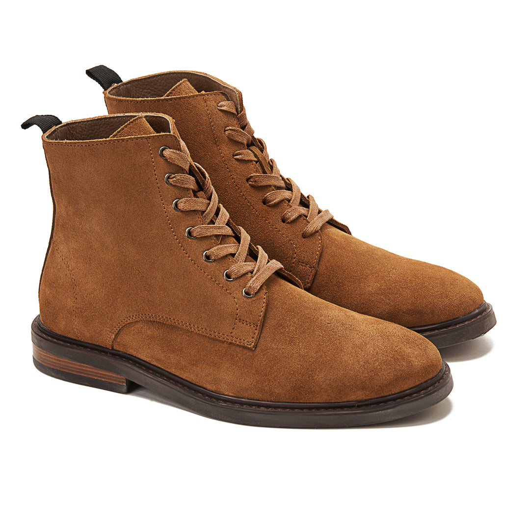 Suede Lace Up Genuine Leather Half Boots - Havana