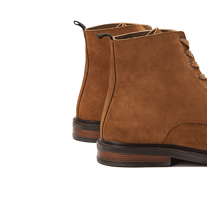 Suede Lace Up Genuine Leather Half Boots - Havana