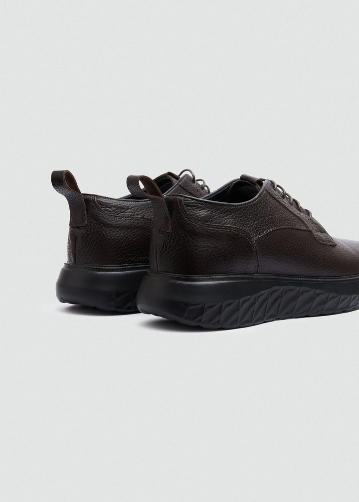 Pebbled Leather Derby - Textured Brown