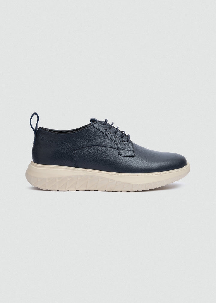Pebbled Leather Derby - Textured Navy Blue
