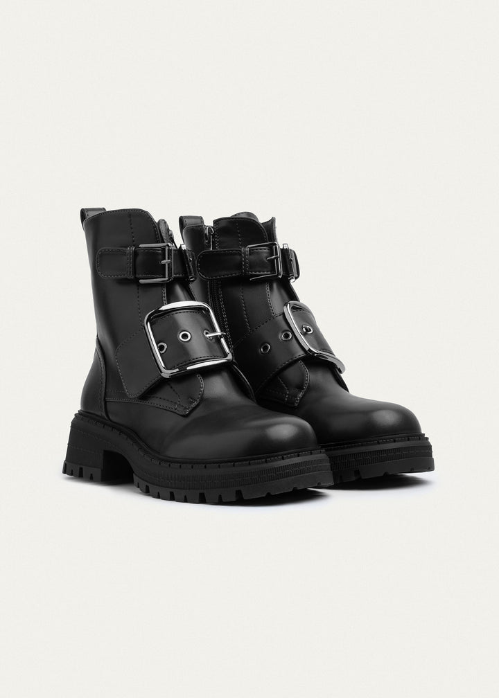 Dual Buckle Combat Boots | Black
