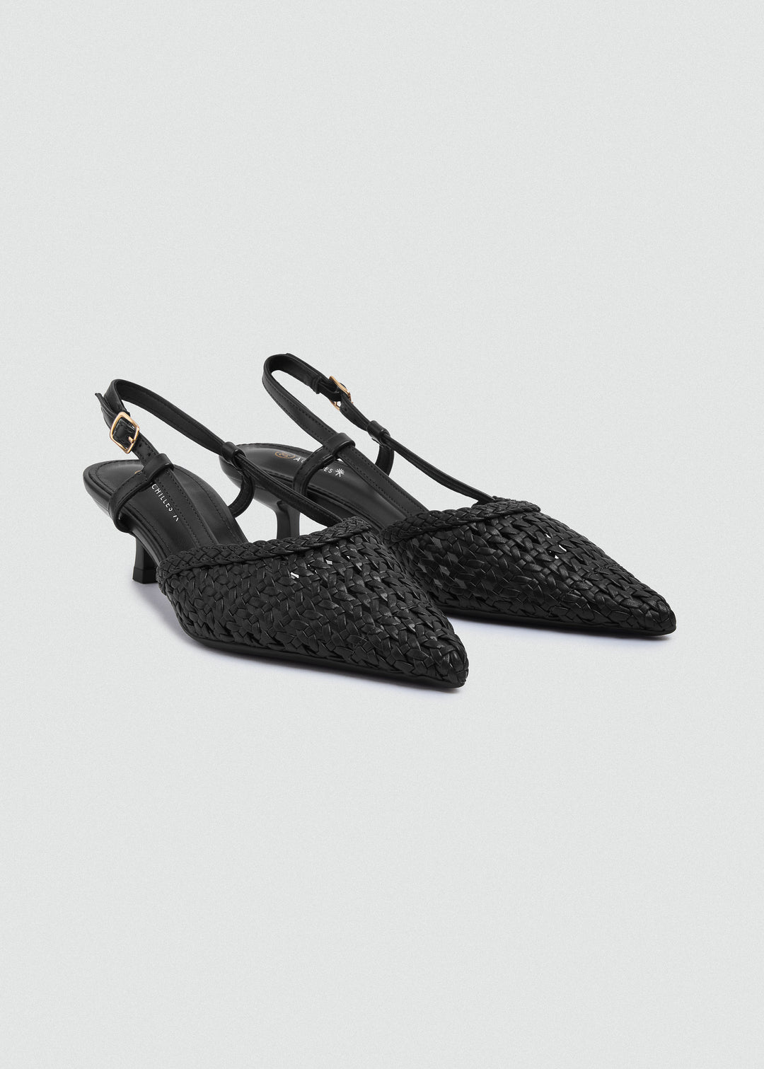 Woven Slingback Kitten Heels - Black