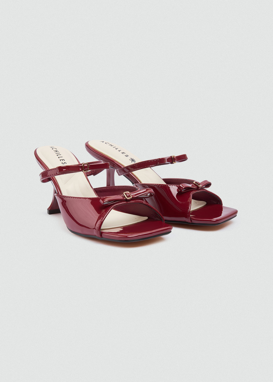 Strappy Bow Kitten Heel Mules - Maroon