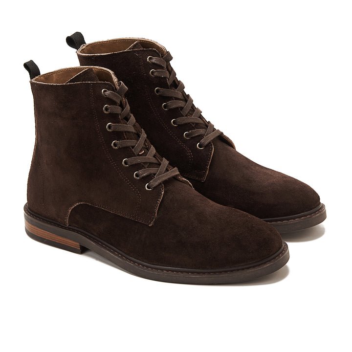 Suede Lace Up Genuine Leather Half Boots | Brown