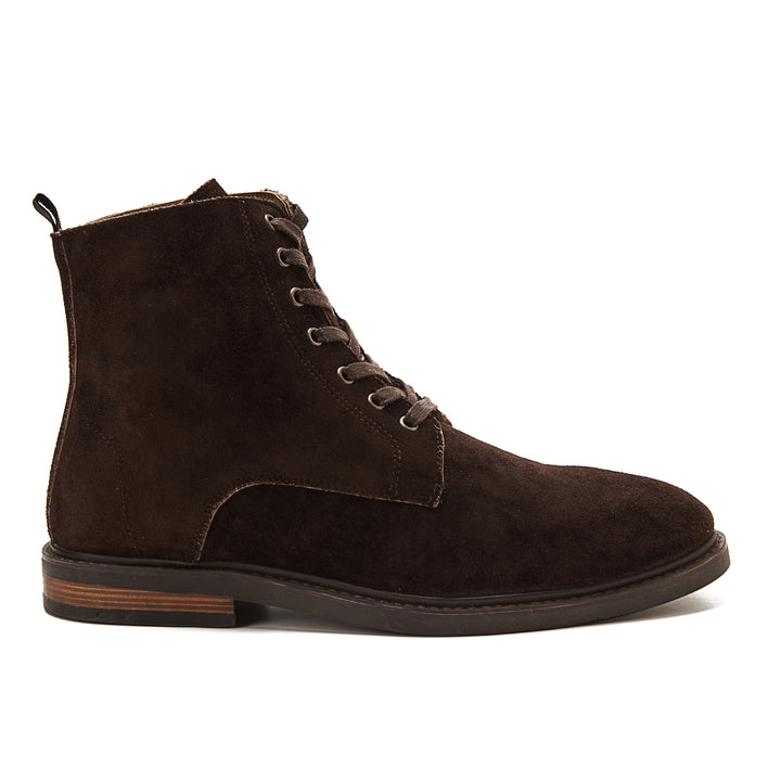 Suede Lace Up Genuine Leather Half Boots - Brown
