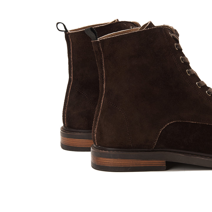 Suede Lace Up Genuine Leather Half Boots | Brown