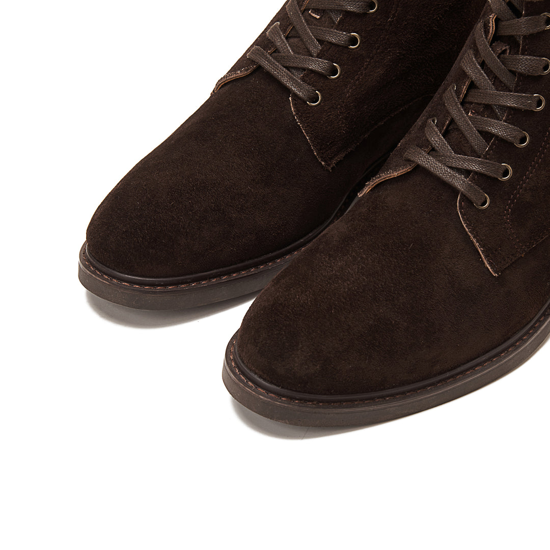 Suede Lace Up Genuine Leather Half Boots - Brown