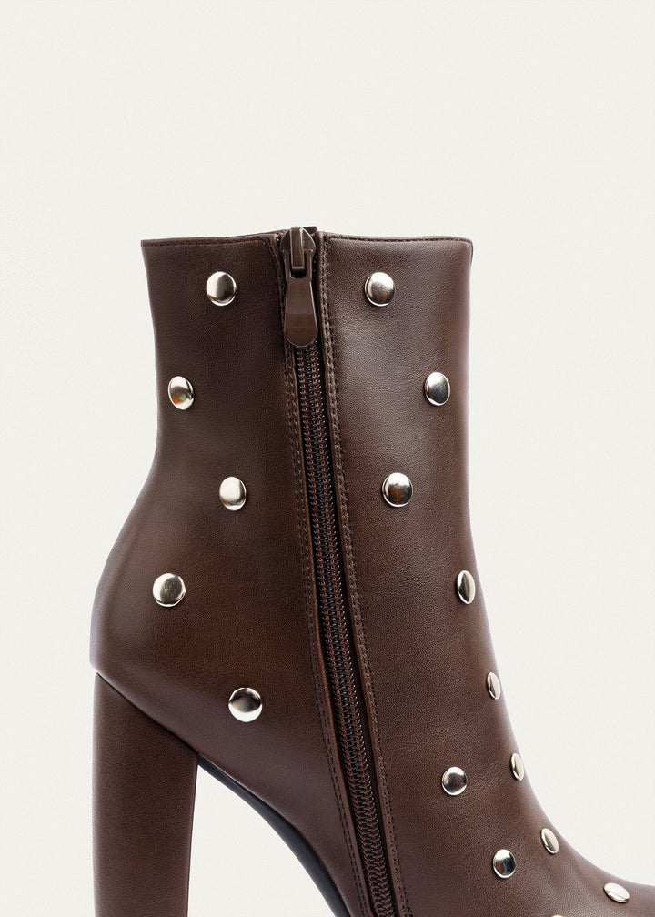 Nova Studded Heeled Boots | Brown
